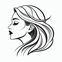 Female flowing hair black and white illustration