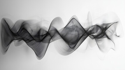 voice speech frequency concept. A dynamic black and white abstract wave pattern, showcasing fluid contours and intricate textures against a simple background.