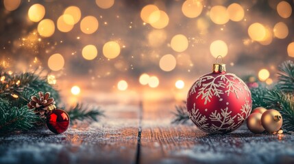 Close-up shot of a vintage Christmas ornament with intricate details, surrounded by twinkling fairy lights and a blurred holiday background