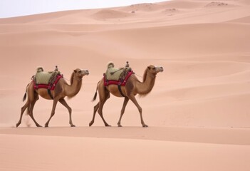 Bactrian Camel Caravan A trio of Bactrian camels walking in form