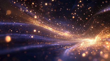 Fototapeta premium An artistic vision of starry light bursting from the darkness, with sparkling golden stars and radiant orbs of light creating a celestial ambiance.