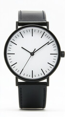 Elegant wristwatch with minimalist design and black leather strap