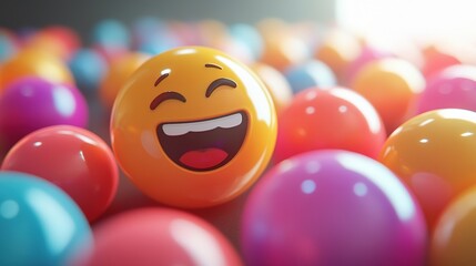 3D Illustration of Smiling Yellow Emoji with Colorful Background
