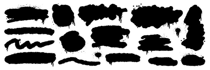 Fototapeta premium Set of graffiti paint spray frames with splatters texture. Texting boxes. Vector template collection isolated on white background.