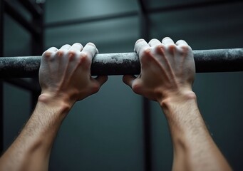 Strong grip on bar enhances upper body strength during workout at gym