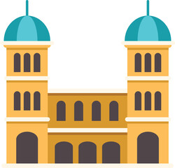 Big historical building with arches and turquoise domes, government building or museum in flat design