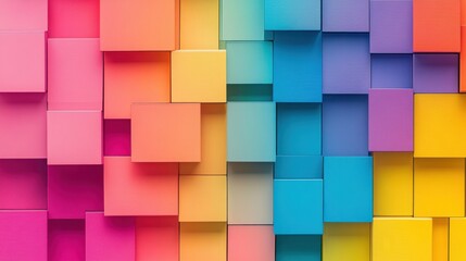 Obraz premium A gradient of multicolored, overlapping squares transitioning smoothly into one another, depicting the fluid integration of diverse ideas