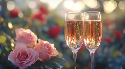Celebrate love with sparkling drinks and beautiful roses on Valentine's Day