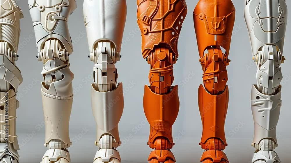 Aufkleber various robotic leg models are lined up, showcasing different designs and colors. each leg features 