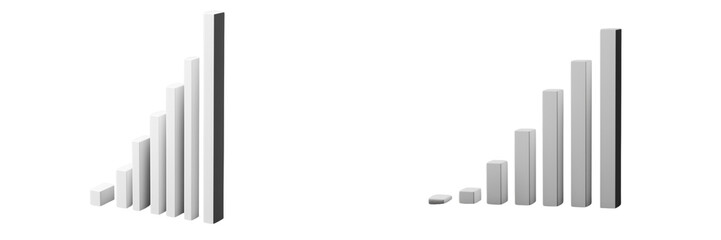 Fototapeta premium Set of a 3D rendering of a grey concrete vertical bar graph, isolated on a transparent background.