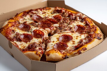 Savoring classic pepperoni pizza delights pizzeria kitchen food photography cozy atmosphere close-up view bubbling mozzarella cheese for ultimate taste experience