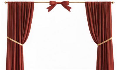 Two red curtains hanging black background are closed stage cut