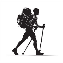 Hiking man Silhouettes. hiker with rucksacks silhouette.