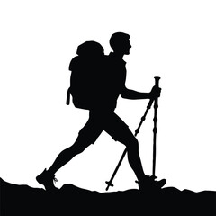 Hiking man Silhouettes. hiker with rucksacks silhouette.