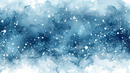 Abstract snowy texture with frosty blue watercolor splashes