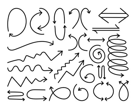 Vector isolated curly arrow icons set on a transparent background