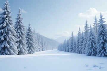 Fototapeta premium Winter background, snow, forest, winter landscape, and trees. Cold winter day, beautiful hoarfrost