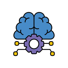 deep learning color line icon with white background vector stock illustration