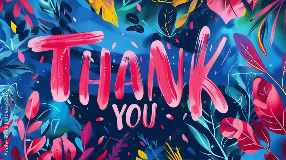 Fototapete a vibrant thank you message stands out against a rich blue backdrop, surrounded by an array of color
