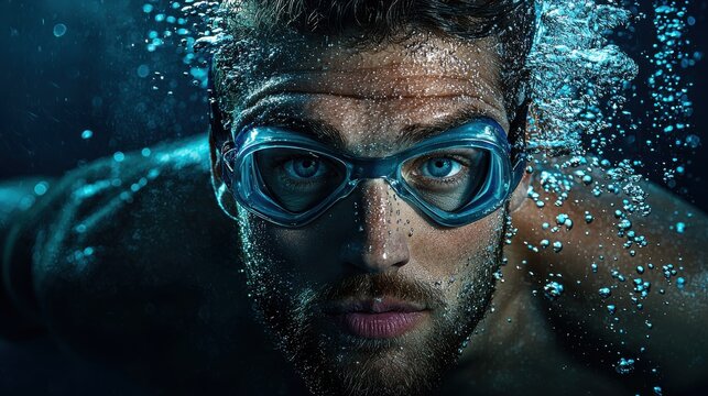 Professional swimmer practicing underwater laps swimming pool action photography aquatic environment close-up view underwater training techniques for enhanced performance