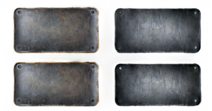 Four rectangular metal plates rusted weathered appearance are Set