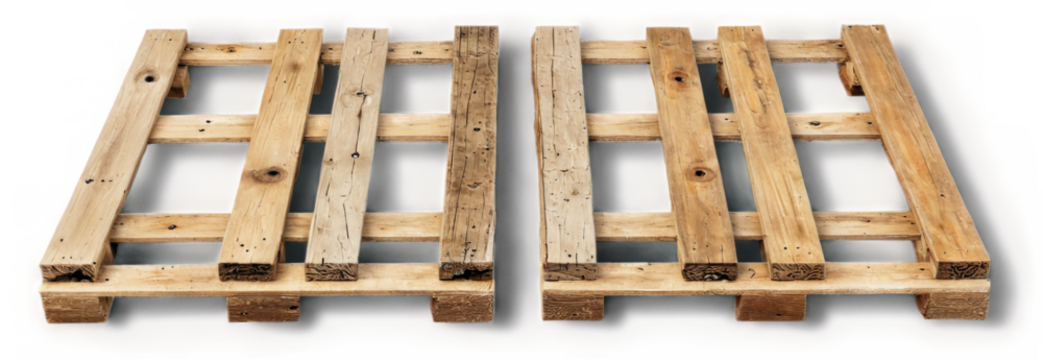 Four wooden pallets arranged horizontal line are made