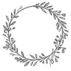 Floral Wreath Coloring Pages Beautiful black and white isolated on white and transparent background. PNG cutout.