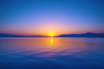 Serene Sunset over Calm Lake with Reflection