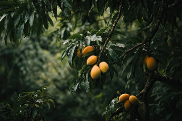 a mango tree loaded with fruits, tropical agriculture