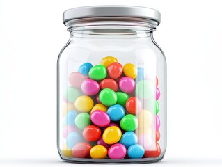 A colorful jar filled with vibrant candy-coated chocolates, showcasing a mix of bright hues perfect for desserts or festive occasions.