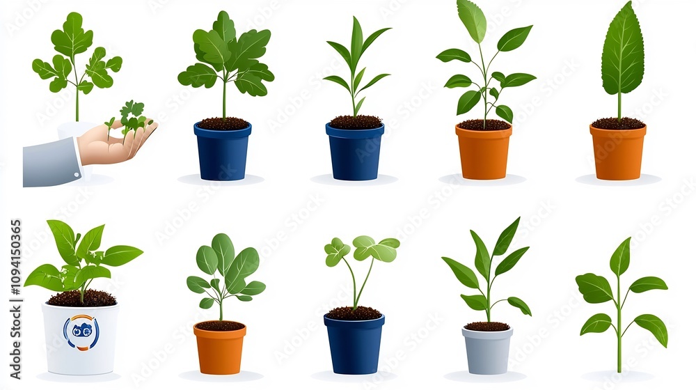 Aufkleber set of 15 minimalist linear icons representing various concepts related to plant growth and gardenin