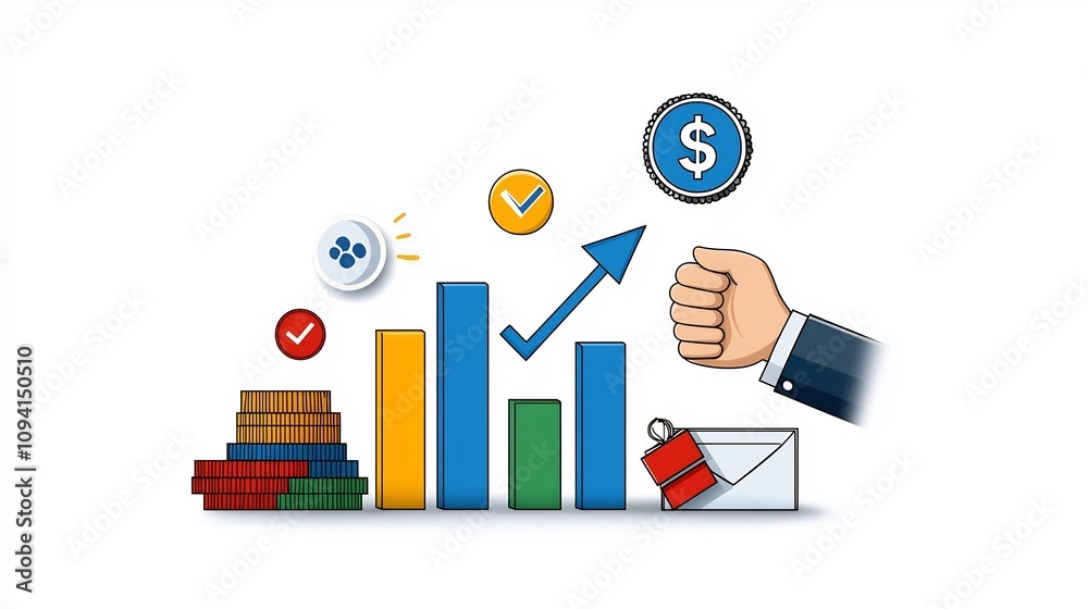 Poster Minimalist icon set illustrating various business growth concepts such as bar charts targets and handshake symbols  These simple outline icons can be used for infographics analytics finance