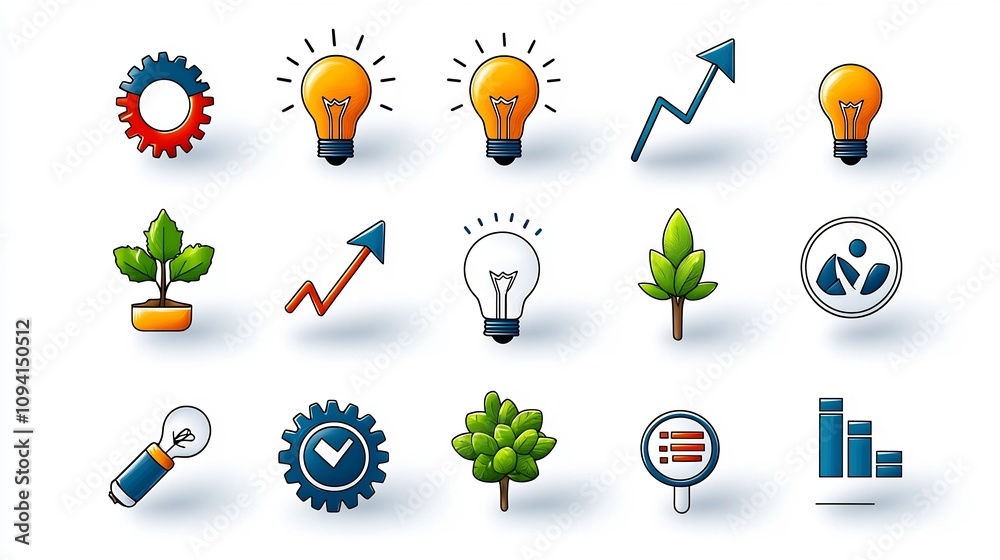 Poster Stylish set of 15 line icons depicting various elements of business progress and growth including gears graphs and lightbulbs ideal for use in infographics presentations