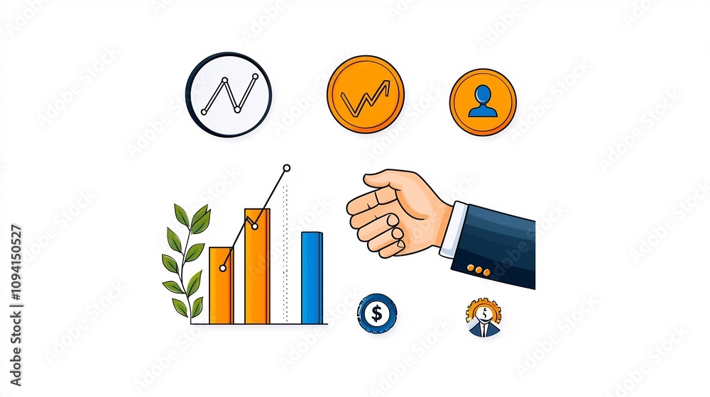 Poster a curated set of 15 business growth concept icons featuring simple outlines of bar charts targets ha
