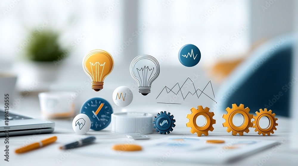 Fototapete stylish set of 15 line icons illustrating various concepts related to progress growth and developmen