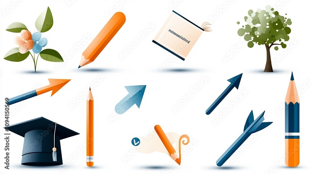 Poster a collection of 15 minimalist icons depicting various aspects of growth and development in the field
