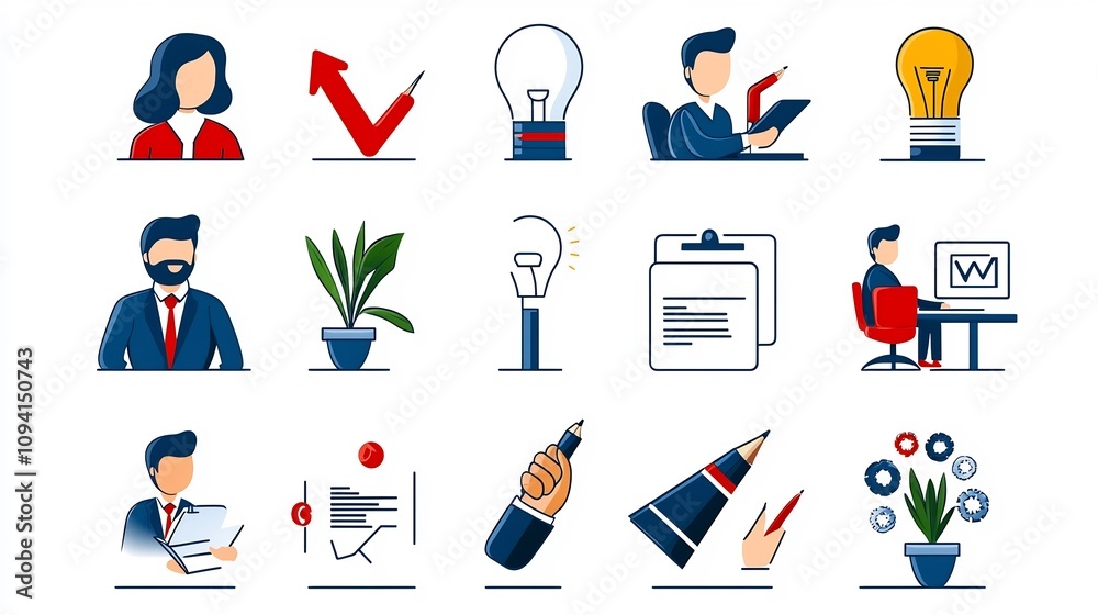 Aufkleber Set of 15 Outline Icons Showcasing Business Workshop Themes Such as Training Teamwork and Achieving Success  Professional Line Style Graphic Design Elements for Corporate Web and App Interfaces