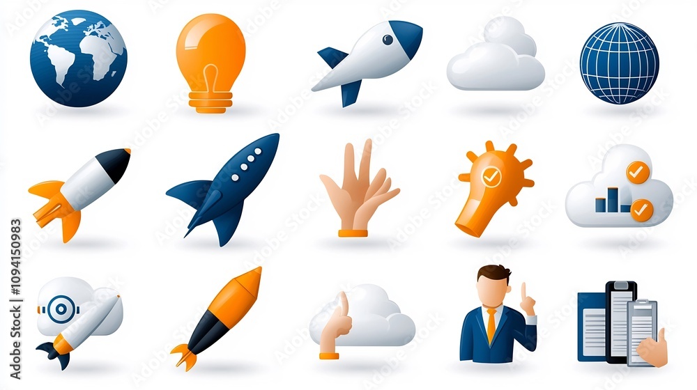 Poster Curated set of 15 sleek and modern web icons designed for workshop coaching and strategic growth themes
