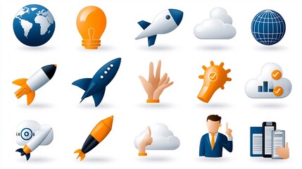 Curated set of 15 sleek and modern web icons designed for workshop coaching and strategic growth themes