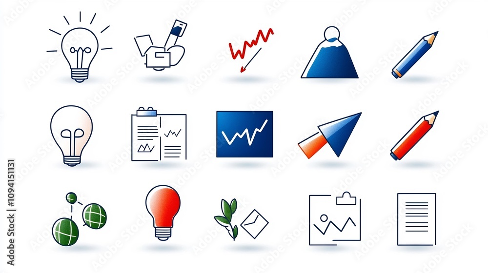 Fototapete collection of 15 linear icons depicting business workshops and growth strategies featuring symbols f