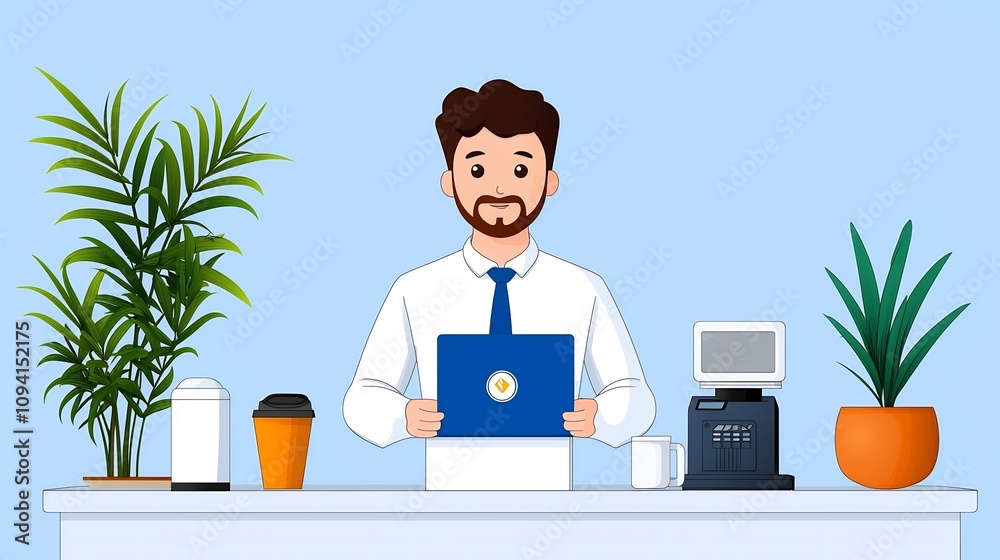Poster series of 15 outline icons illustrating the various activities and services provided by a receptioni