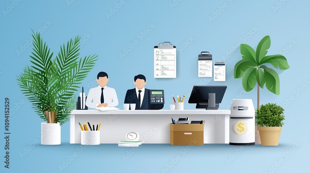 Aufkleber pack of 15 minimalist line art icons representing various elements of a hotel or office reception de
