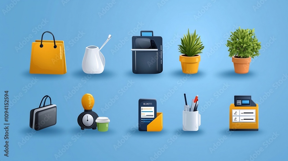 Aufkleber collection of 15 minimalist outline icons showcasing reception desk elements such as information res