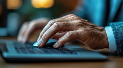 Close-up of a hand on a laptop keyboard