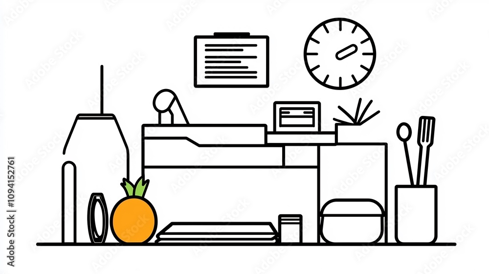 Aufkleber Set of clean outline icons related to hotel reception such as reservation management staff roles and service counters in a modern