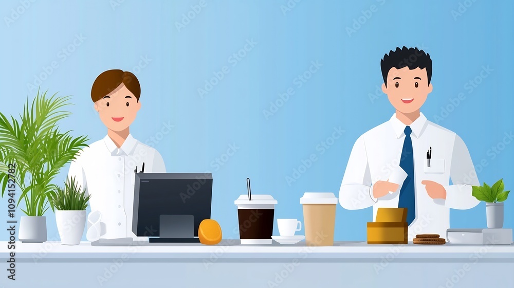 Aufkleber a set of clean minimalist icons depicting various elements of a hotel reception area including reser