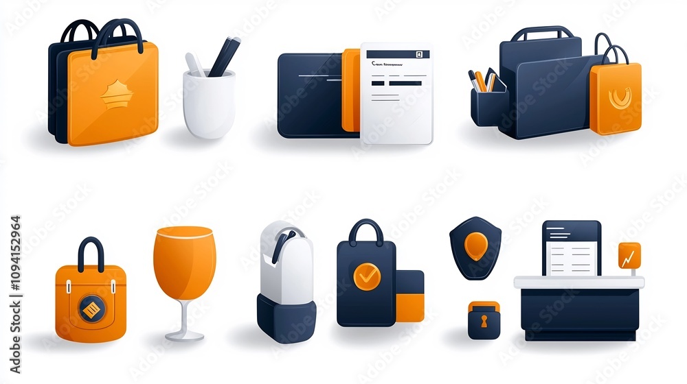 Poster Stylized Outline Icons Depicting Various Elements of Customer Service Client Interaction Reservation Systems and Information Desk Functions in a Clean Modern Style