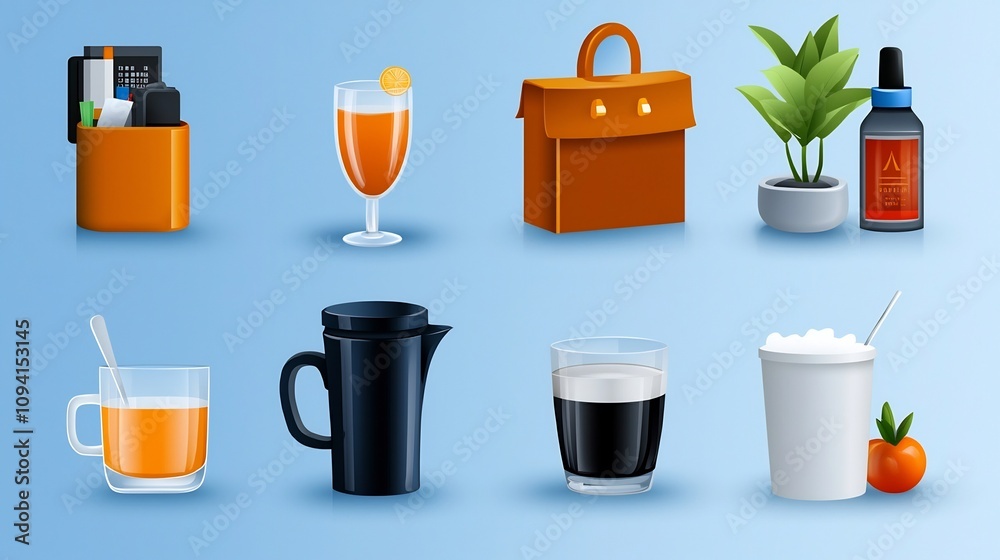 Aufkleber set featuring linear icons and symbols focused on receptionist tasks hotel counters guest check in and client assistance in a clean modern and minimalist design