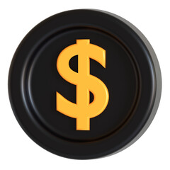 dollar coin black 3d icon illustration 