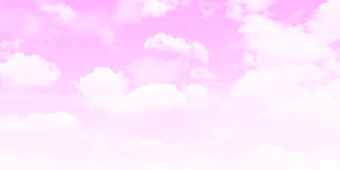 Horizontal of white puffy clouds and pink sky in sunny day background
